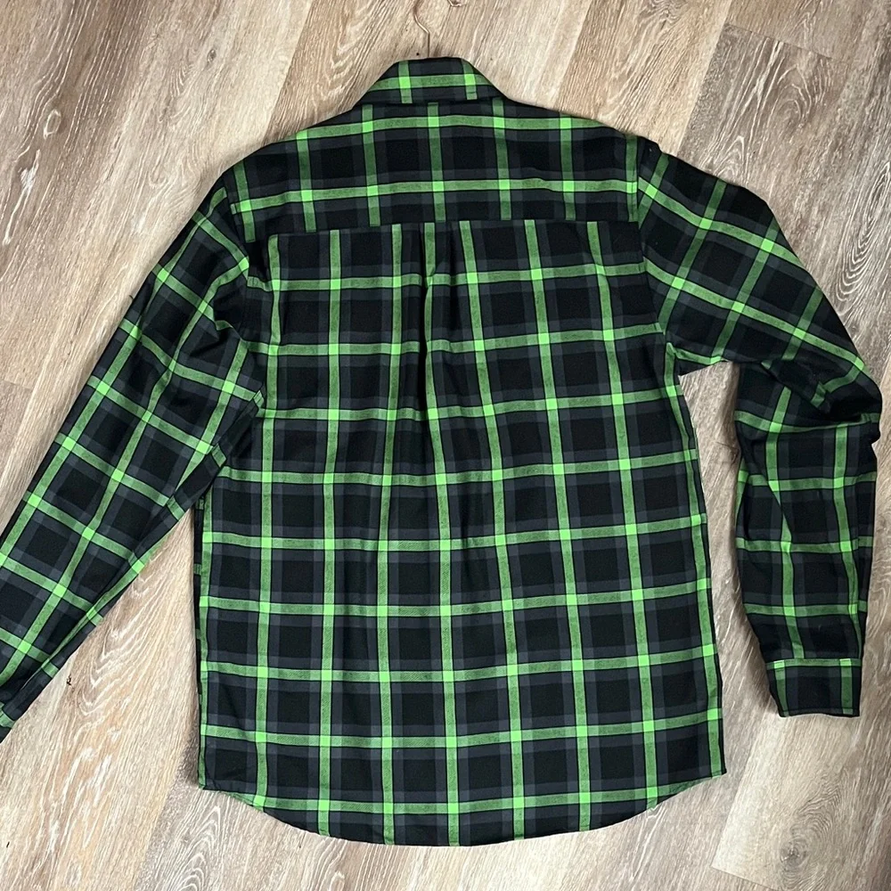 RARE DIXXON LARGE TALL Shifter Black & Green Plaid Snap-Front Button Down Shirt - Picture 2 of 4